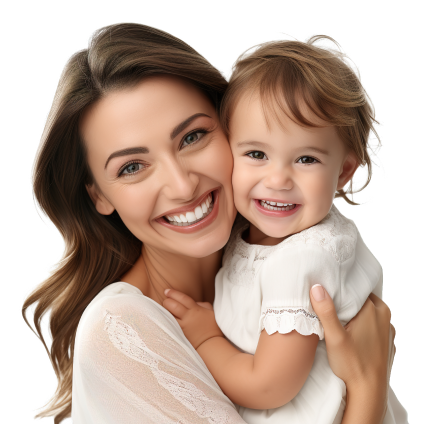 Mother holding daughter